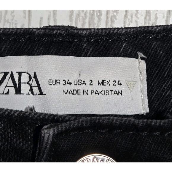 Zara Womens Black Relaxed Fit Button Fly Straight Leg Jeans US Size 2 W24 L26 - Picture 7 of 10